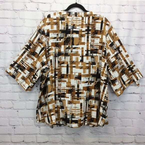 Bloomchic Tunic Womens Plus 22/24 Abstract V Neck Roll Tab Sleeve Faux Button Up - Picture 11 of 12